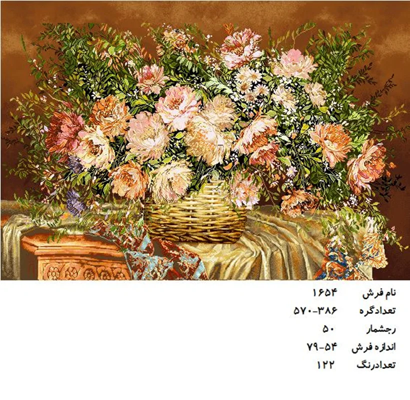 نخ و نقشه تابلو فرش دستبافت طرح گل کد ۱۶۵۴