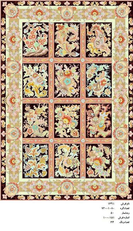 نخ و نقشه فرش دستبافت تبریز کد ۱۳۹۱