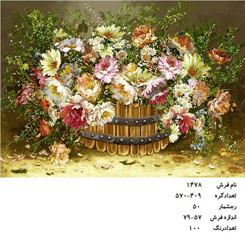 نخ و نقشه تابلو فرش دستبافت طرح گل کد ۱۴۷۸