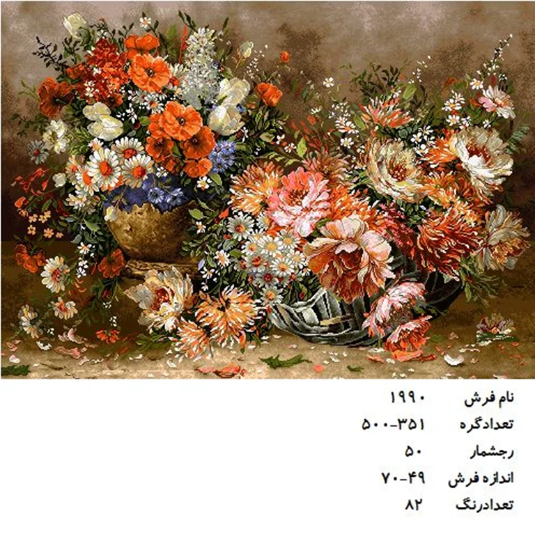 نخ و نقشه تابلو فرش دستبافت طرح گل کد ۱۹۹۰