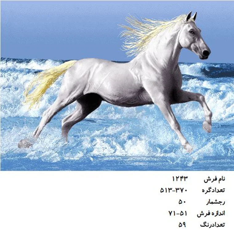 نخ و نقشه تابلو فرش دستبافت  طرح اسب سفید  کد ۱۲۴۳