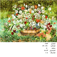 نخ و نقشه تابلو فرش دستبافت طرح گل کد ۱۶۵۳