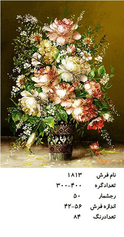 نخ و نقشه تابلو فرش دستبافت طرح گل کد ۱۸۱۳