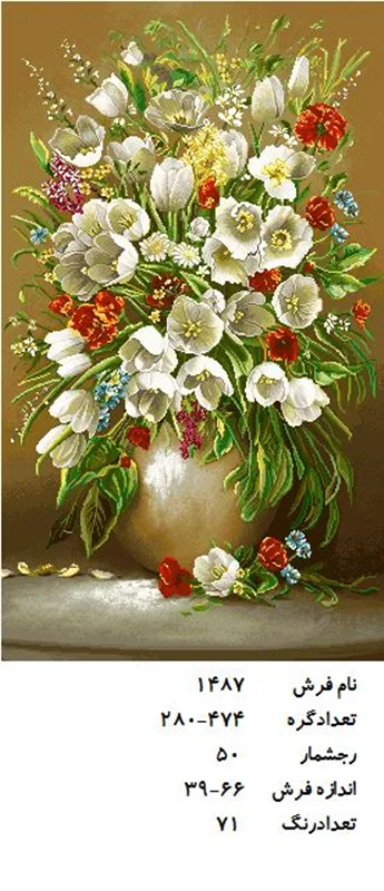 نخ و نقشه تابلو فرش دستبافت طرح گل کد ۱۴۸۷