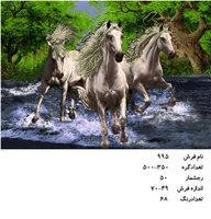 نخ و نقشه تابلو فرش دستبافت  طرح  تاخت اسب ها کد ۹۹۵