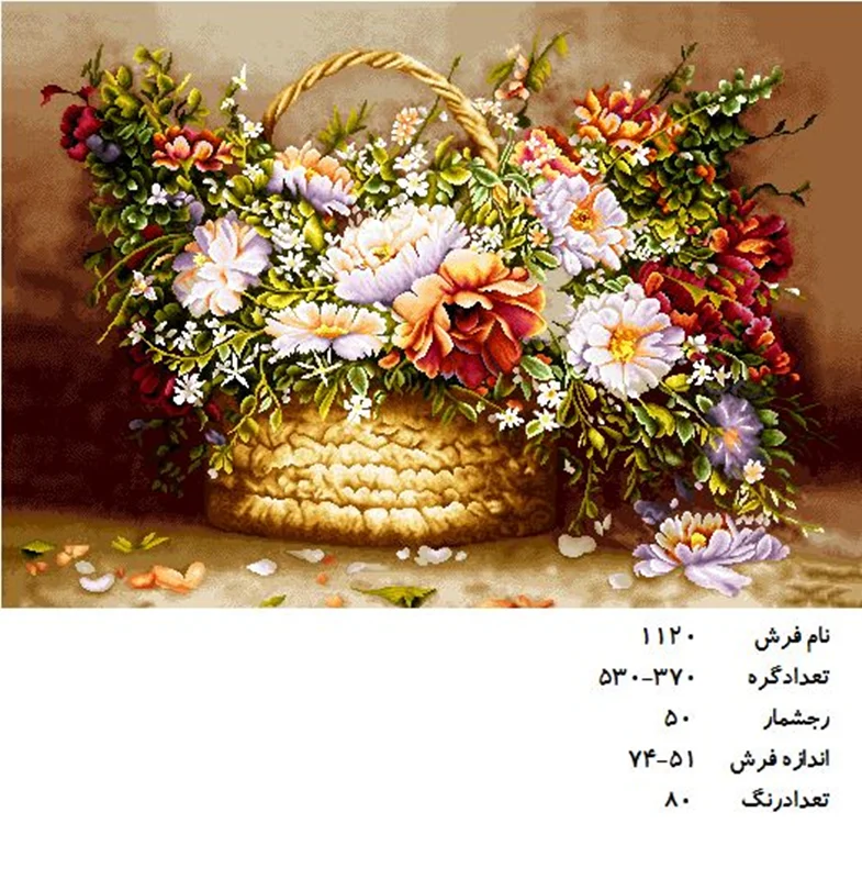 نخ و نقشه تابلو فرش دستبافت طرح گل کد ۱۱۲۰