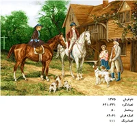 نخ و نقشه تابلو فرش دستبافت بدرقه شکارچیان ،  طرح گپی در مزرعه  ،کد ۱۴۷۵