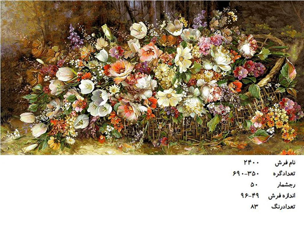 نخ و نقشه تابلو فرش دستبافت طرح گل کد ۲۴۰۰