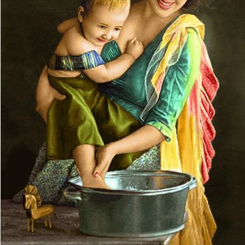 نخ و نقشه تابلو فرش طرح مادر و نوزاد( مهر مادری )کد ۲۳۲۵