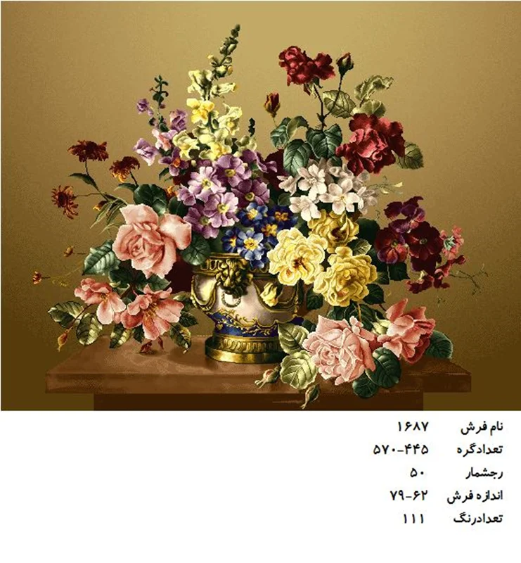 نخ و نقشه تابلو فرش دستبافت طرح گل کد ۱۶۸۷