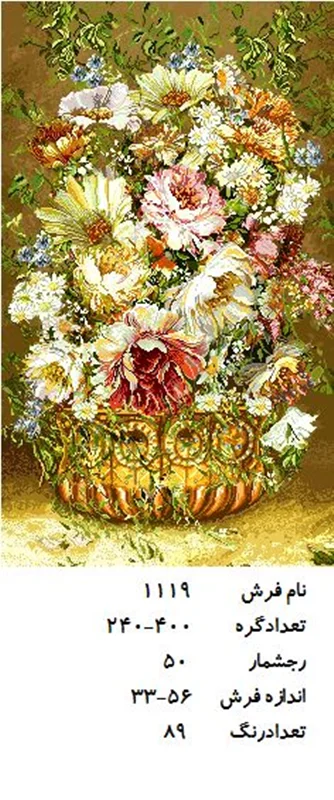 نخ و نقشه تابلو فرش دستبافت طرح گل کد ۱۱۱۹