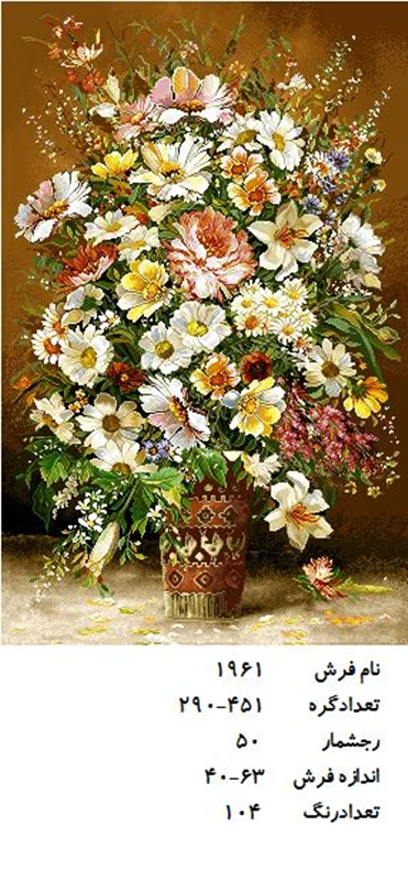 نخ و نقشه تابلو فرش دستبافت طرح گل کد ۱۹۶۱