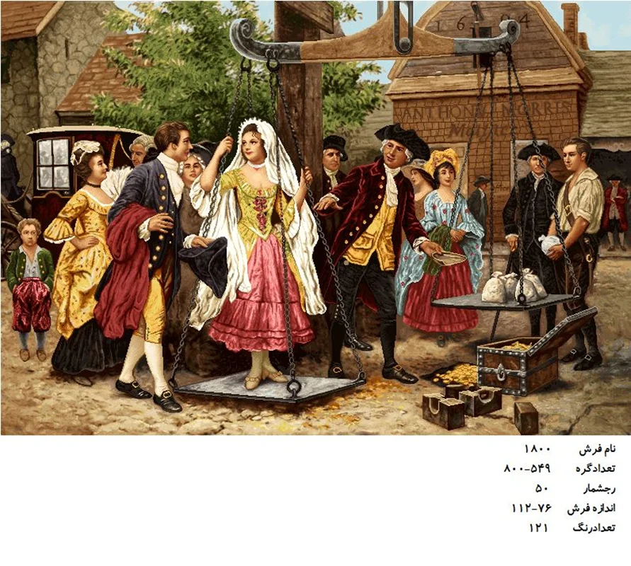 نخ و نقشه تابلو فرش طرح مهریه عروس  ،کد ۱۸۰۰