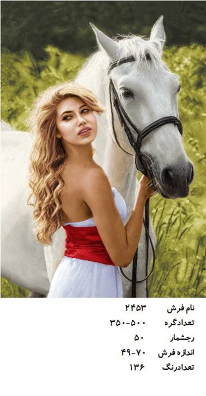 نخ و نقشه تابلو فرش طرح دختری با اسب سفید کد ۲۴۵۳