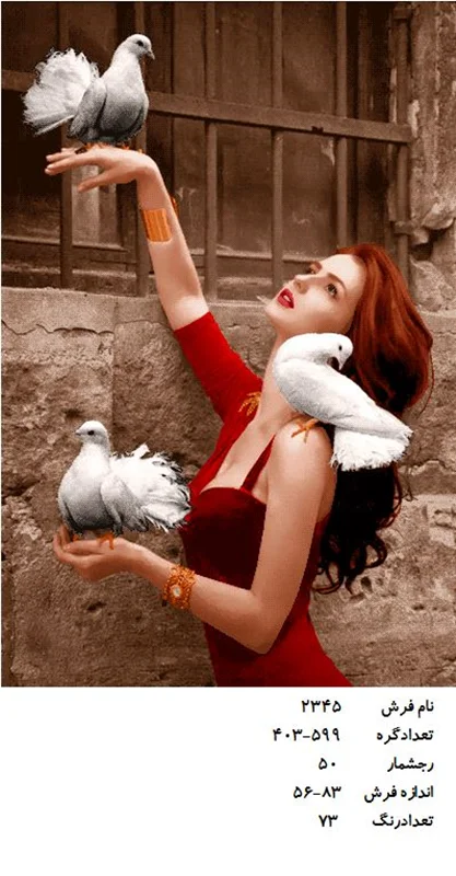 نخ و نقشه تابلو فرش طرح دختر و کبوتران کد ۲۳۴۵