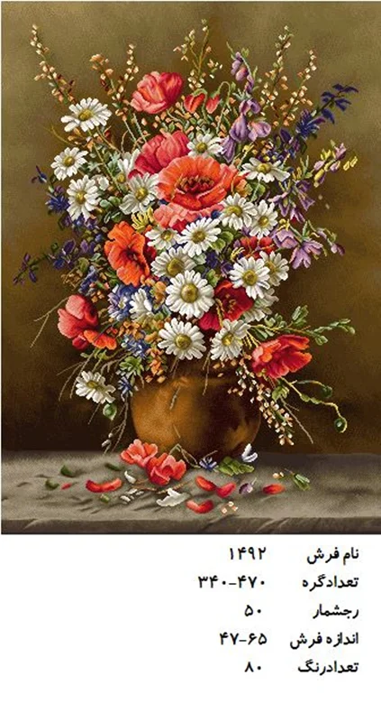 نخ و نقشه تابلو فرش دستبافت طرح گل کد ۱۴۹۲
