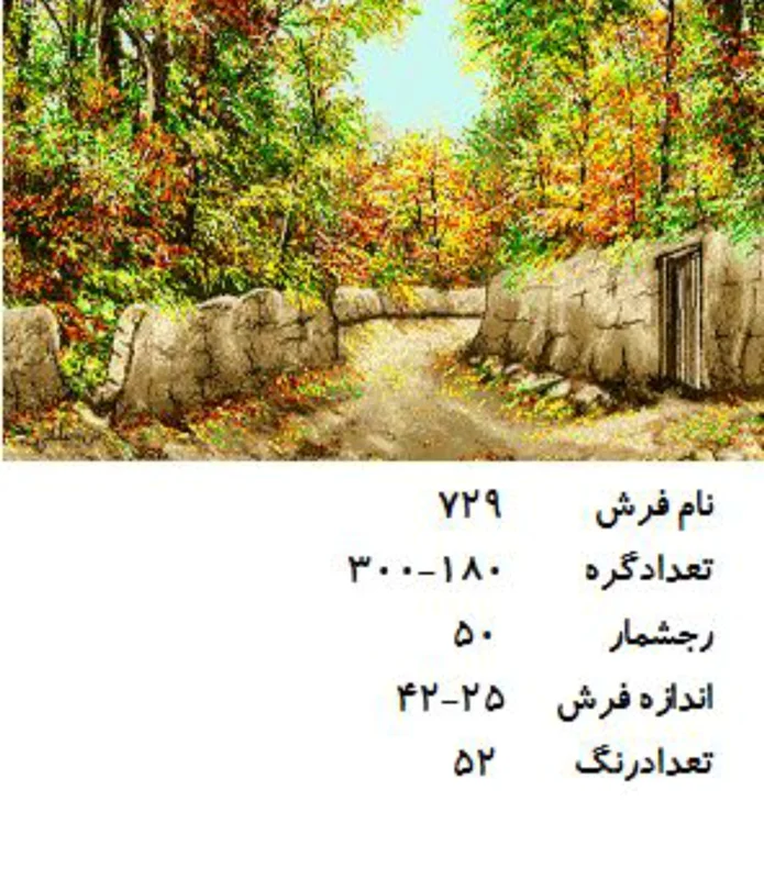 نخ و نقشه تابلو فرش دستبافت  طرح  کوچه باغ کد ۷۲۹