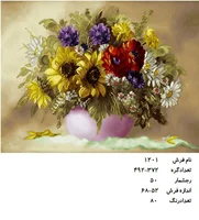 نخ و نقشه تابلو فرش دستبافت طرح گل کد ۱۲۰۱