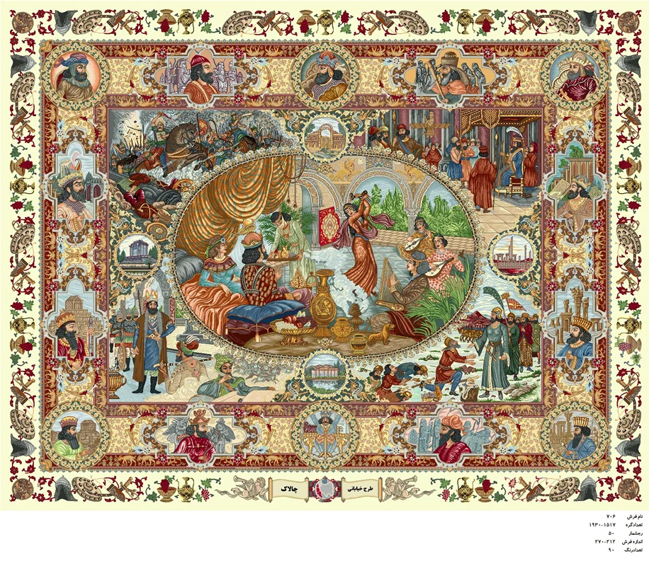 نخ و نقشه تابلو فرش دستبافت  ، طرح بزم خسرو پرویز  کد ۷۰۶