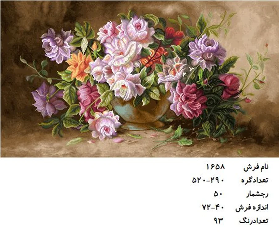 نخ و نقشه تابلو فرش دستبافت طرح گل کد ۱۶۵۸