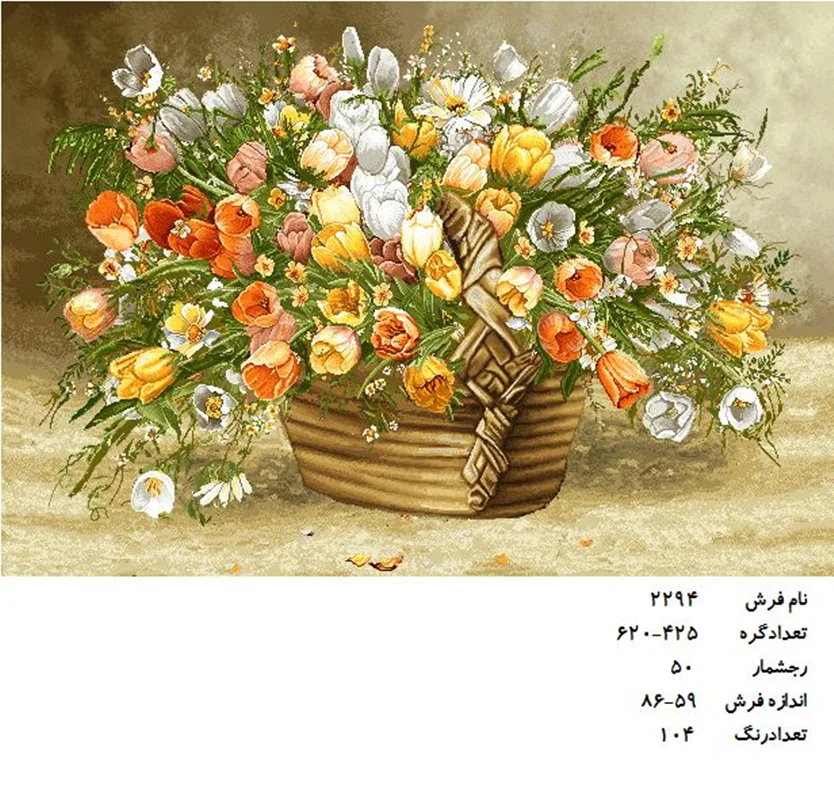 نخ و نقشه تابلو فرش دستبافت طرح گل کد ۲۲۹۴