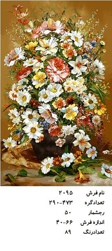 نخ و نقشه تابلو فرش دستبافت طرح گل کد ۲۰۹۵
