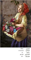 نخ و نقشه تابلو فرش طرح دختر گلچین جدید (دختر گلفروش)کد ۲۳۷۱