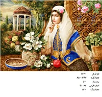نخ و نقشه تابلو فرش دستبافت  طرح زن قاجار کد ۱۶۲۰
