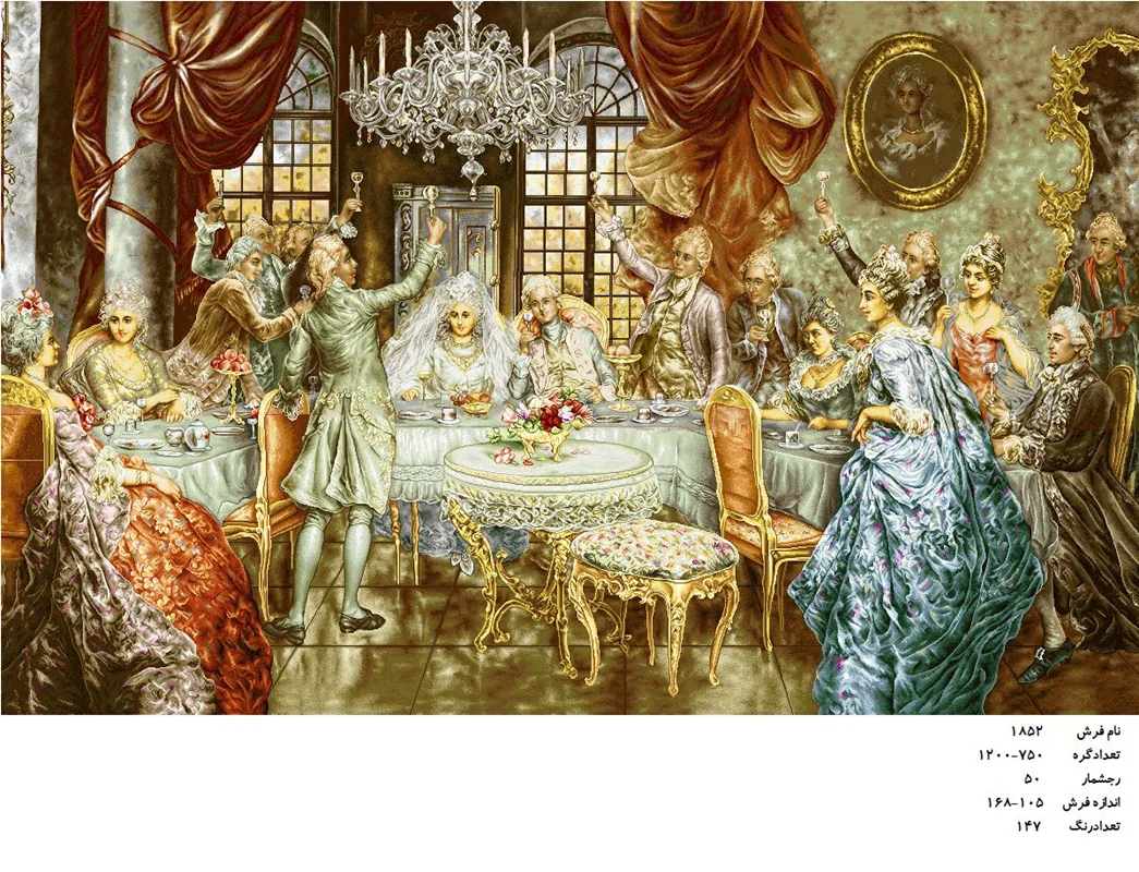 نخ و نقشه تابلو فرش طرح مجلس عروسی کد ۱۸۵۲