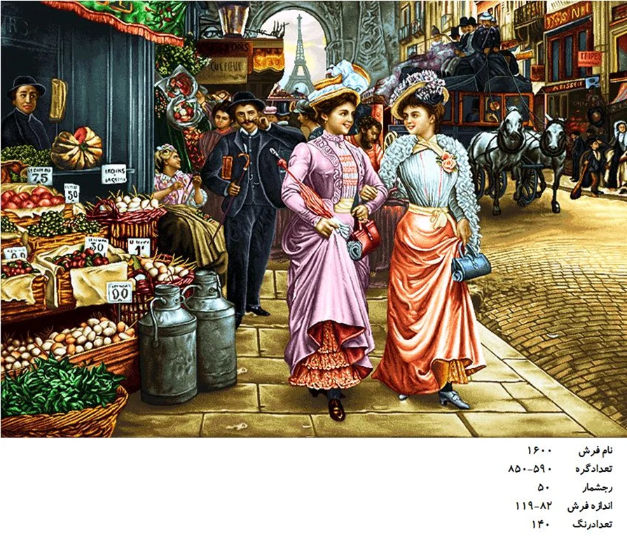 نخ و نقشه تابلو فرش طرح قدم زنی در شانزه لیزه ( خیابان های پاریس)  ،کد ۱۶۰۰