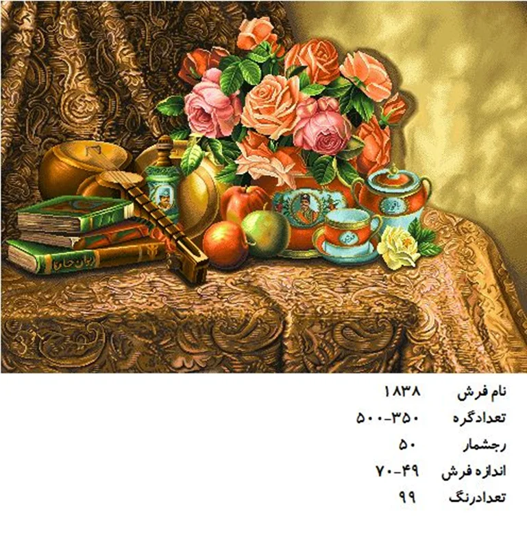 نخ و نقشه تابلو فرش دستبافت طرح گل کد ۱۸۳۸